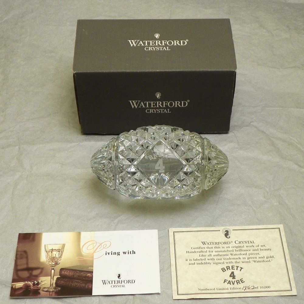 BRETT FAVRE Green Bay Packers Waterford Crystal Football # 1862 paperweight NIB